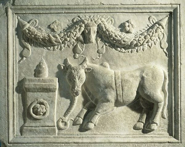 Altar with relief depicting sacrifice of bull (81-96 a. d. ), from Temple of Domitian at Ephesus, Turkey