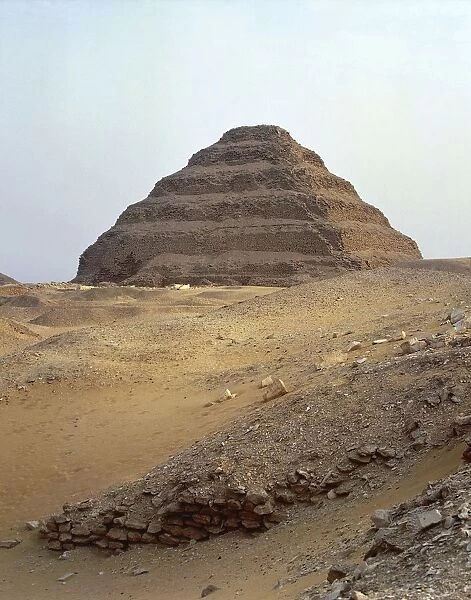 Egypt, Cairo, Ancient Memphis, Saqqara. Funerary monument to king Djoser Step Pyramid Old Kingdom, Dynasty III