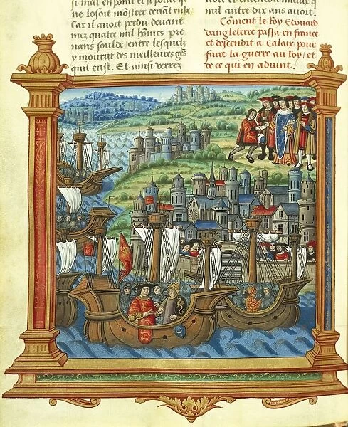 France, Burgundian Wars, King Edward IV of England landing at Calais, miniature, 1524, From Memoires by Philippe de Commynes (1445-1511)