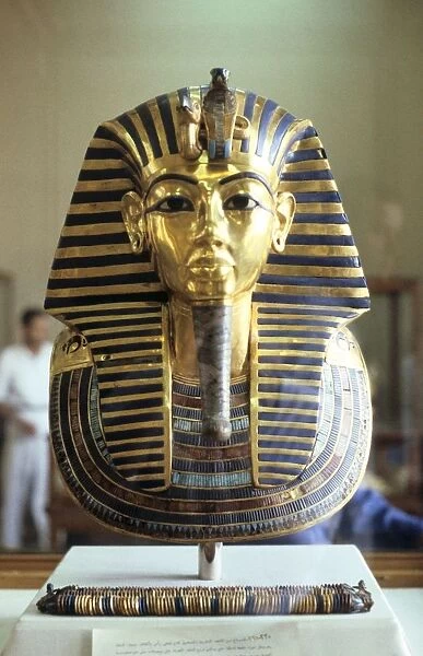Golden death mask of Tutankamen (Tutankhamun) dc1340BC. Ancient Egyptian Pharaoh