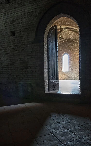 Interior of the monastic complex of San Galgano next to the abbey. Area partially restored and not open to the public, Chiusdino, Siena, Tuscany; Italy, Europe