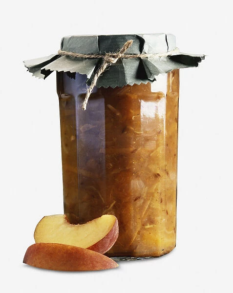 Jar of home-made peach chutney