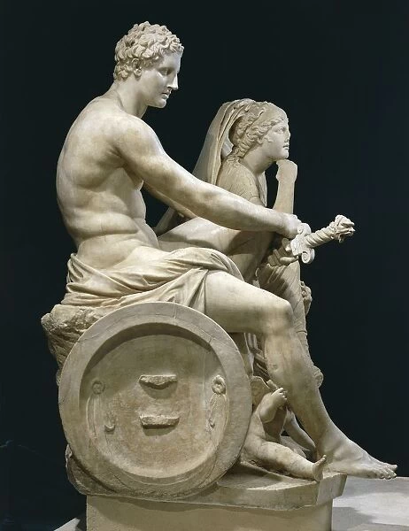 Ludovisi Ares, marble statue of Mars, copy of Hellenistic original, Restored by Gianlorenzo Bernini in 1622, From Rome, Campus Martius, Temple of Neptune, in background, statue of Thetis, mother of Achilles