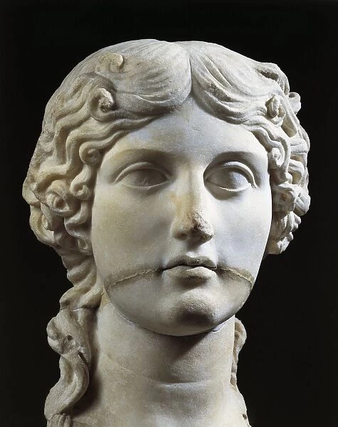 Marble head of Agrippina Elder (14 b. c. -33 a. d. ), granddaughter of Augustus, mother of Caligula, from Pergamon, Turkey