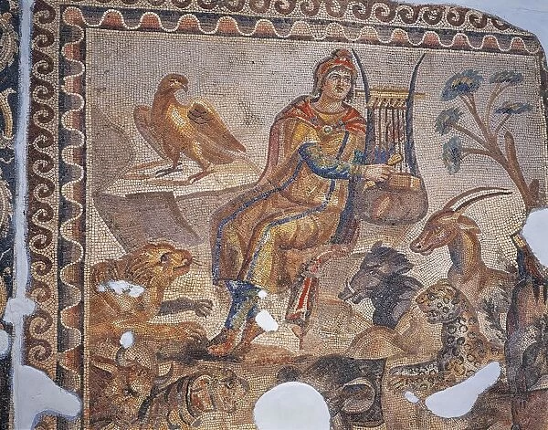 Mosaic depicting Orpheus charming wild beasts playing lyre, from Tarsus, Turkey