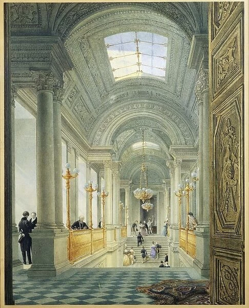 Paris. The grand staircase in Tuileries Palace, by Eugene Viollet Le Duc, Circa 1840, watercolor painting