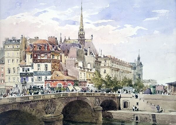 Paris by the Pont Saint-Michel, Watercolour. Charles Claude Pyne (1802-1878) English landscape