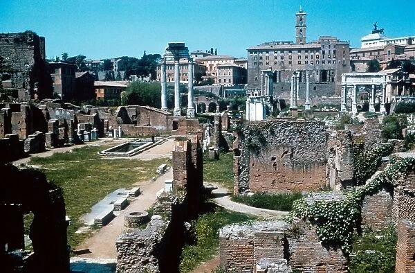 Ruins of Forum, Rome with House of the Vestals on left