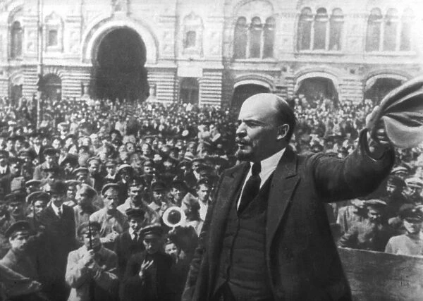 Russian Revolution, October 1917. Vladimir Ilyich Lenin (Ulyanov) 1870-1924 addressing