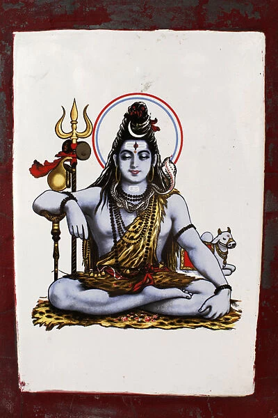 Shiva image on a ceramic tile on a bathing ghat in Rishikesh
