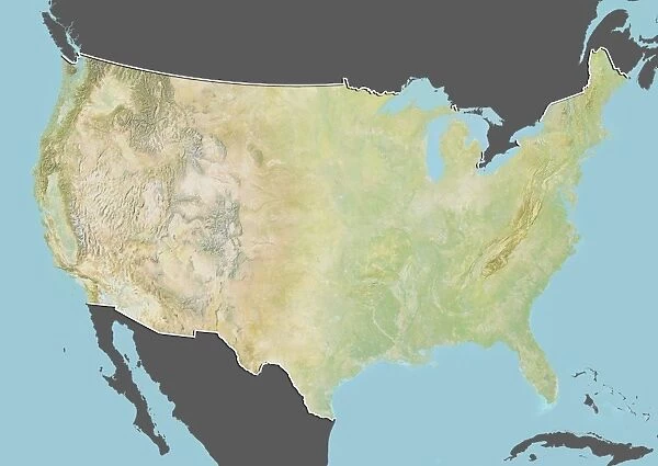 United States, Relief Map with Border and Mask