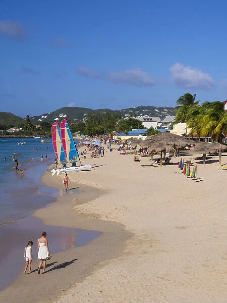 Beach of Rodney Bay with hotels, Saint Lucia