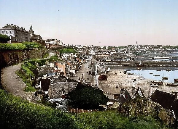 Cape Lihou, Granville in Normandy, France, c. 1890, Historic, digitally enhanced reproduction of a photochrome print from 1895