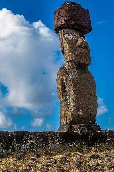 Moai statue of Easter Island with pukao topknot