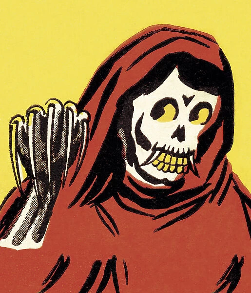 Skeleton Wearing a Red Hooded Cape