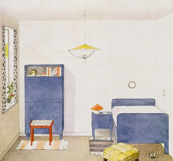 1930s interiors: Daughters room (colour litho)