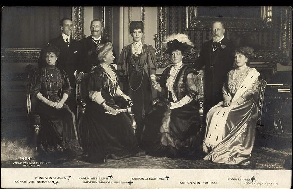 Ak Kaiser Wilhelm II, King of Spain, Queen of Norway, King Eduard (b  /  w photo)