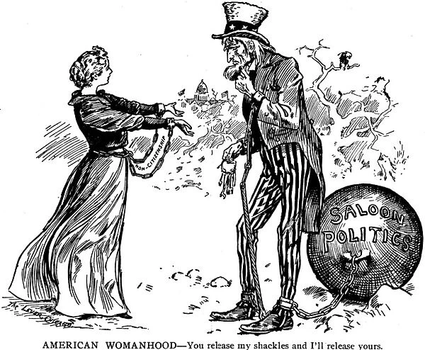 American Womanhood -You release my shackles and I ll release yours, editorial cartoon