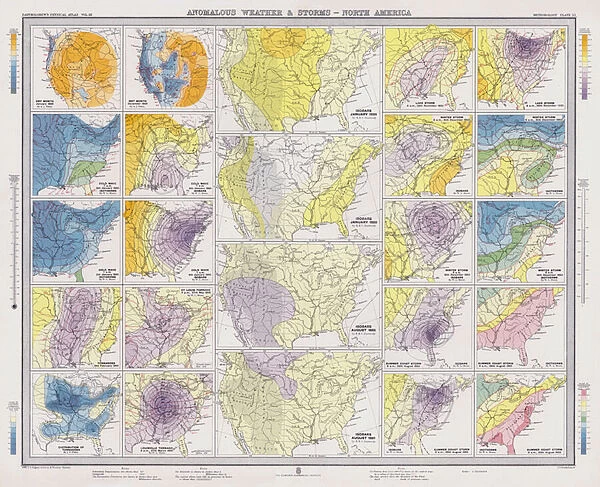 Anomalous Weather and Storms, North America (colour litho)