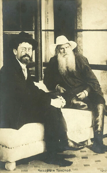 Anton Chekhov and Leo Tolstoy at Yalta, Crimea, 1900 (b  /  w photo)