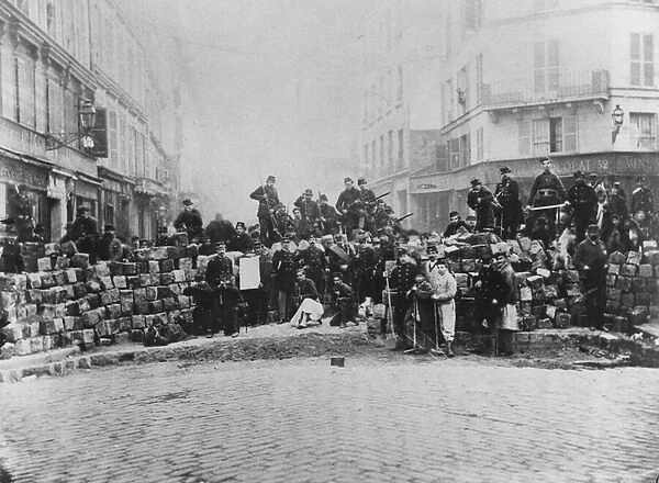 Barricade at the entrance of the Faubourg du Temple, Paris, during the Commune