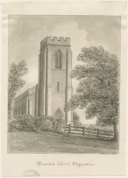 Bramshall Church: sepia drawing, 1841 (drawing)