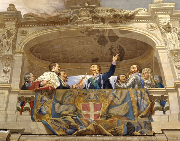 Carlo Alberto giving the sword to Vittorio Emanuele II, detail (fresco