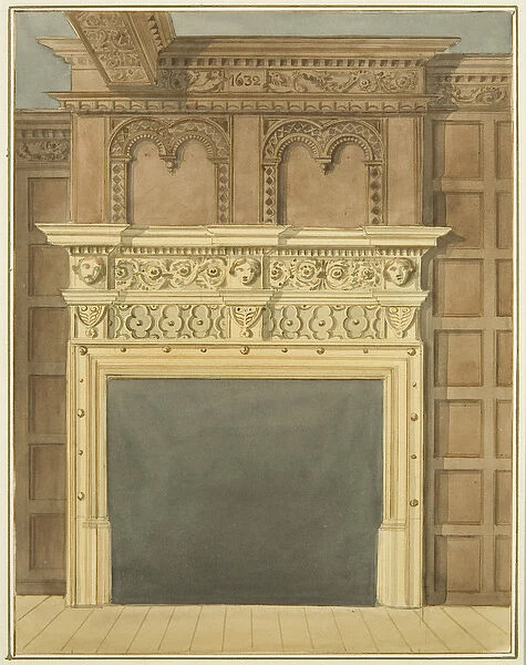 Chimneypiece and panelling, dated 1632, in house on north side of St Nicholas Street