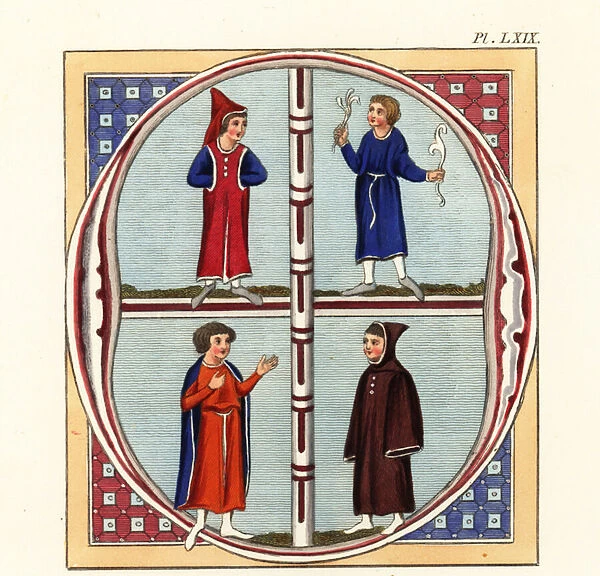 Clothes for the four seasons, 14th century. 1842 (engraving)
