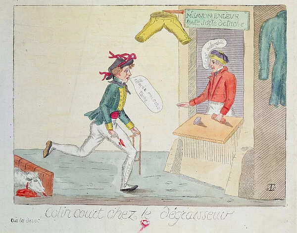 Colin Court at the stain removers, 1814 (coloured engraving)