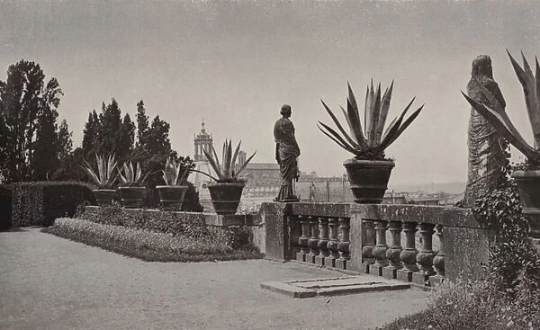 The Colonna Gardens, Rome, Upper Terrace, Overlooking Rome (b  /  w photo)