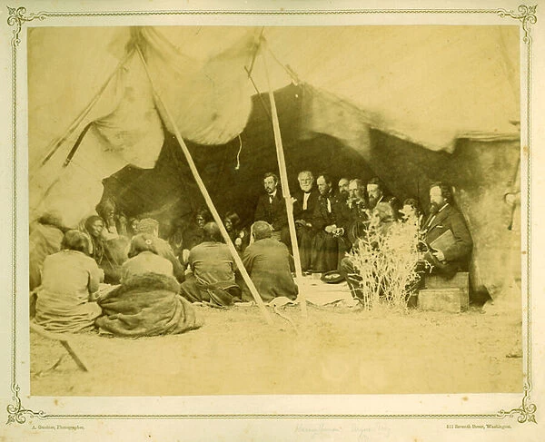 Commissioners in Council with the Arapahoes and Cheyennes, 1868 (albumen print)