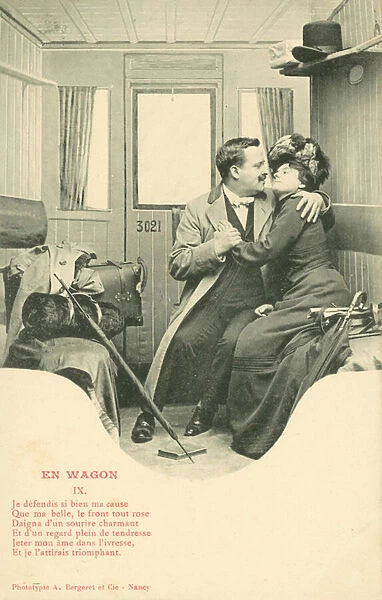 Couple making love in a train compartment (b  /  w photo)