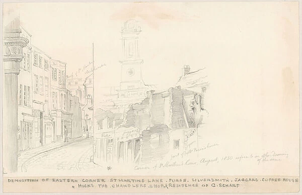 Demolition of Eastern Corner, St Martins Lane, London (pencil on paper)