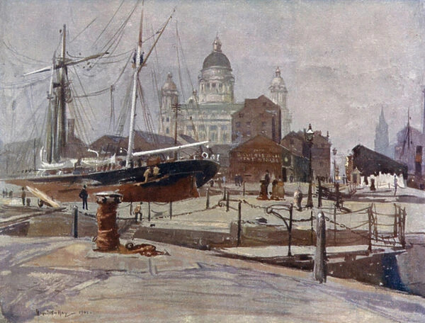 The Dock Board Offices from the Canning Graving Dock (colour litho)