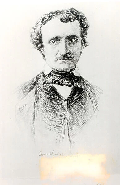 Edgar Allan Poe (1809-49) 1907 (pencil on paper) (b&w photo)
