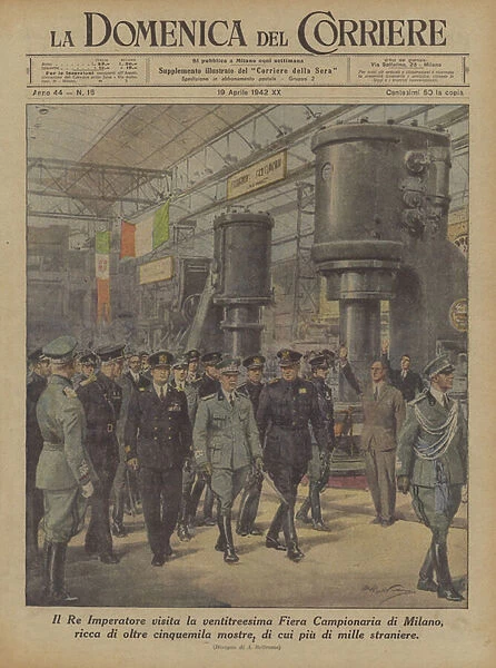 The Emperor King visits the 23rd Milan Trade Fair, full of more than five thousand... (colour litho)