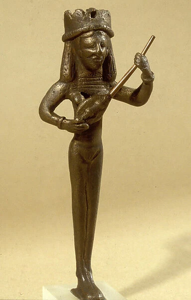 Figurine of a female lute player excavated in Beit Shean, 7th-6th century BC (bronze)