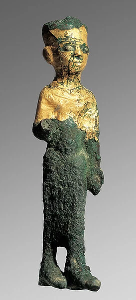 Figurine of a king or deity, Gezer, Israel, 1400 BC (gold-plated bronze)