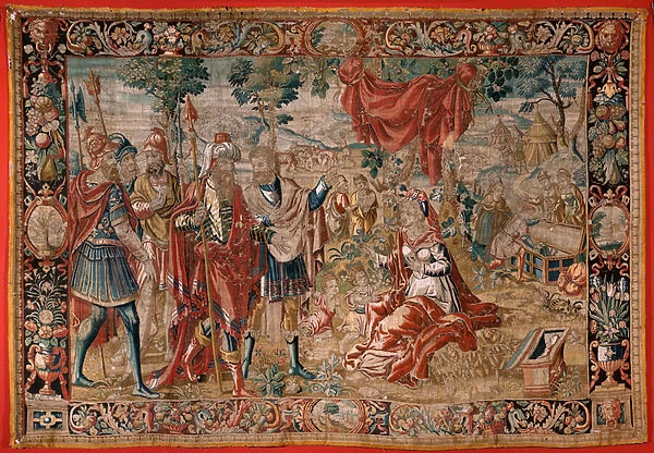 Flemish tapestry. Series Esau and Jacob. Laban searches for the stolen idols (Laban busca los idolos robados). Second tapestry in the series. Manufacture Netherlands. Second half of the 16th century. Fabric Wool
