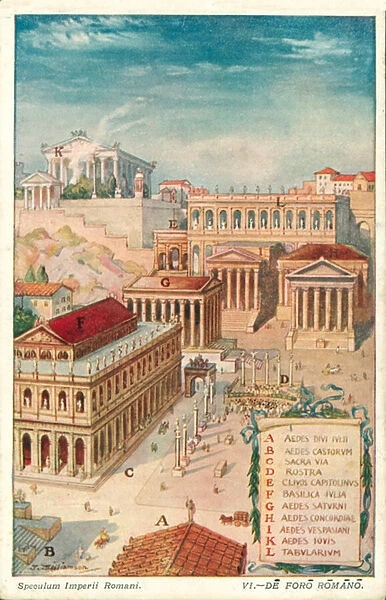 Forum Romanum, ancient Rome (colour litho)