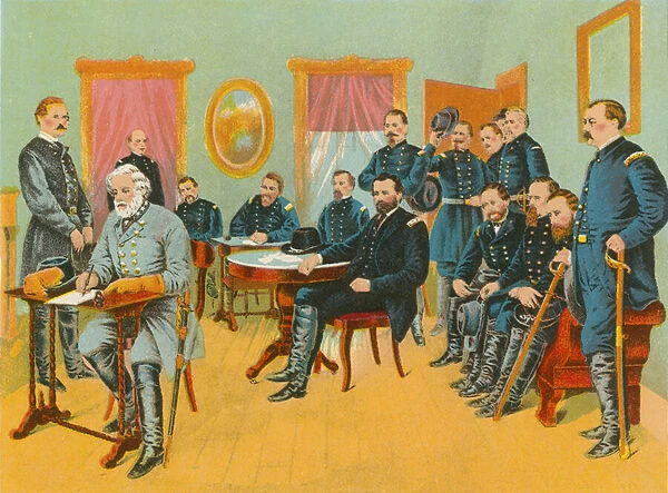 General Lee signing the terms of peace drawn up by General Grant