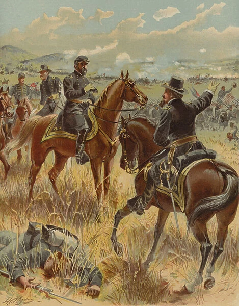General Meade at the Battle of Gettysburg, Pennsylvania, American Civil War, 2 July 1863 (chromolitho)