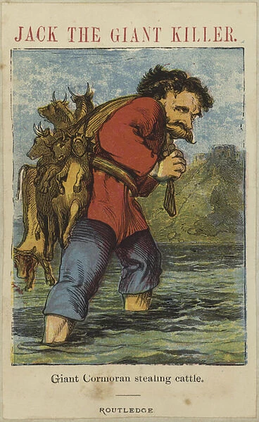 Giant cormoran stealing cattle (colour litho)