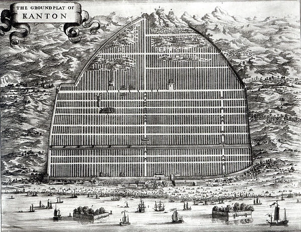 Ground Plan of Canton, China (engraving) (b  /  w photo)