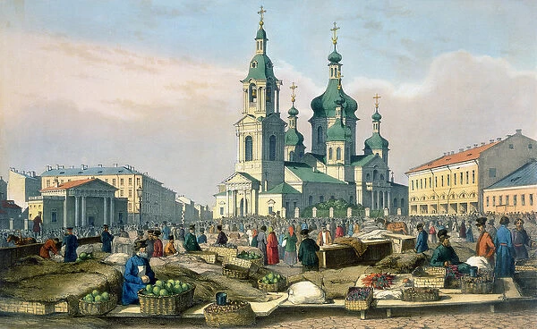 The Hay Square in St. Petersburg, c. 1840 (colour litho)