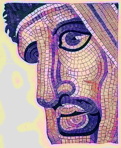 Head in mosaic, from The Battle of Issus, illustration from Historic Ornament by James Ward, published 1897 (digitally enhanced image)