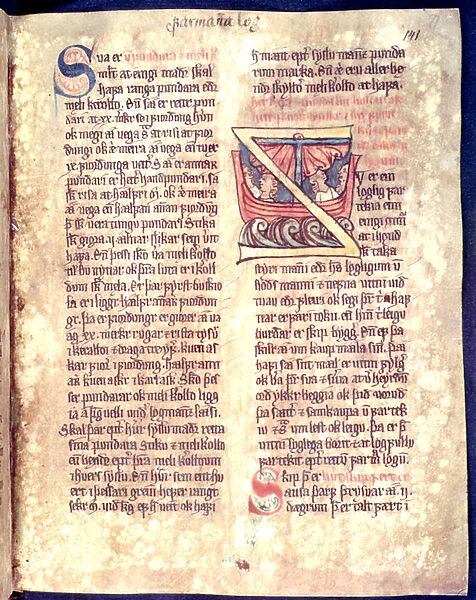 Historiated initial from the beginning of a chapter on seafaring and trade