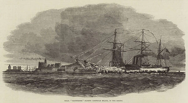 HMS 'Magicienne'passing Eartholm Island, in the Baltic (engraving)