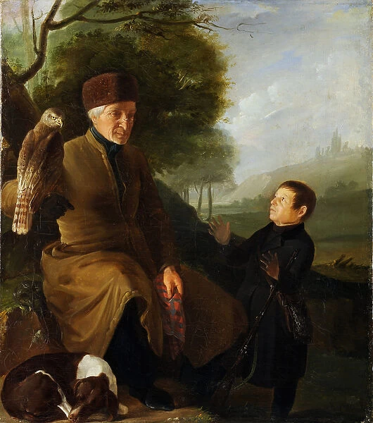 Hunter with falcon. Portrait of Prince Platon Alexandrovich Zubov (1767-1822
